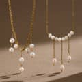 18K Gold PVD Stainless Steel Freshwater Real Pearl Necklace, Elegant Fringe Pearl Drop Pendant 1