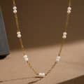 18K Gold PVD Stainless Steel Freshwater Real Pearl Necklace, Elegant Fringe Pearl Drop Pendant 2