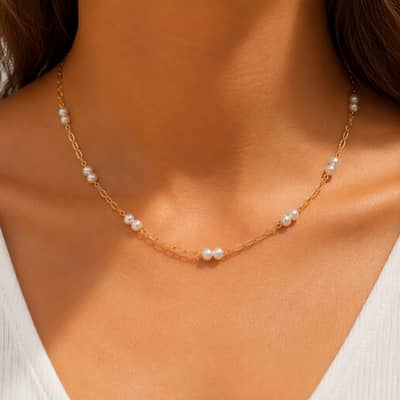 18K Gold PVD Stainless Steel Freshwater Real Pearl Necklace, Elegant Fringe Pearl Drop Pendant detail 3