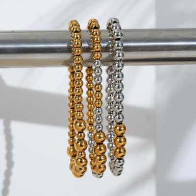 Gold Silver Beaded Bracelets Stainless Steel PVD Coated Waterproof Stretch detail 2