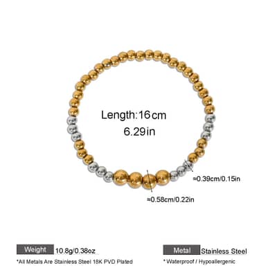 Gold Silver Beaded Bracelets Stainless Steel PVD Coated Waterproof Stretch detail 6
