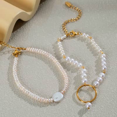Natural Lavender Freshwater Pearl Bracelet Rice Shape Purple Pearl 18K Gold Real Pearl detail 2