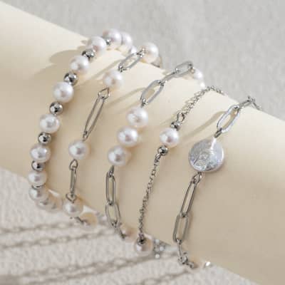 Freshwater Pearl Paperclip Chain Bracelet Stainless Steel Beaded Link Waterproof and Colorfast detail 1
