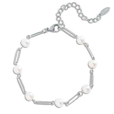 Freshwater Pearl Paperclip Chain Bracelet Stainless Steel Beaded Link Waterproof and Colorfast detail 3