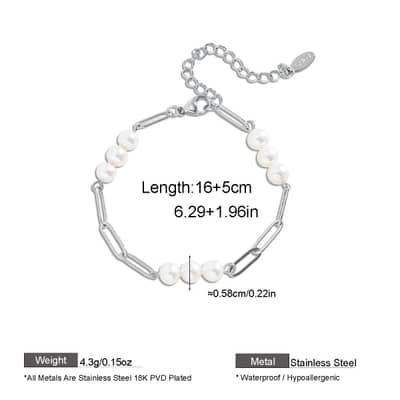 Freshwater Pearl Paperclip Chain Bracelet Stainless Steel Beaded Link Waterproof and Colorfast detail 5