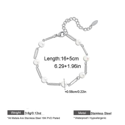 Freshwater Pearl Paperclip Chain Bracelet Stainless Steel Beaded Link Waterproof and Colorfast detail 6