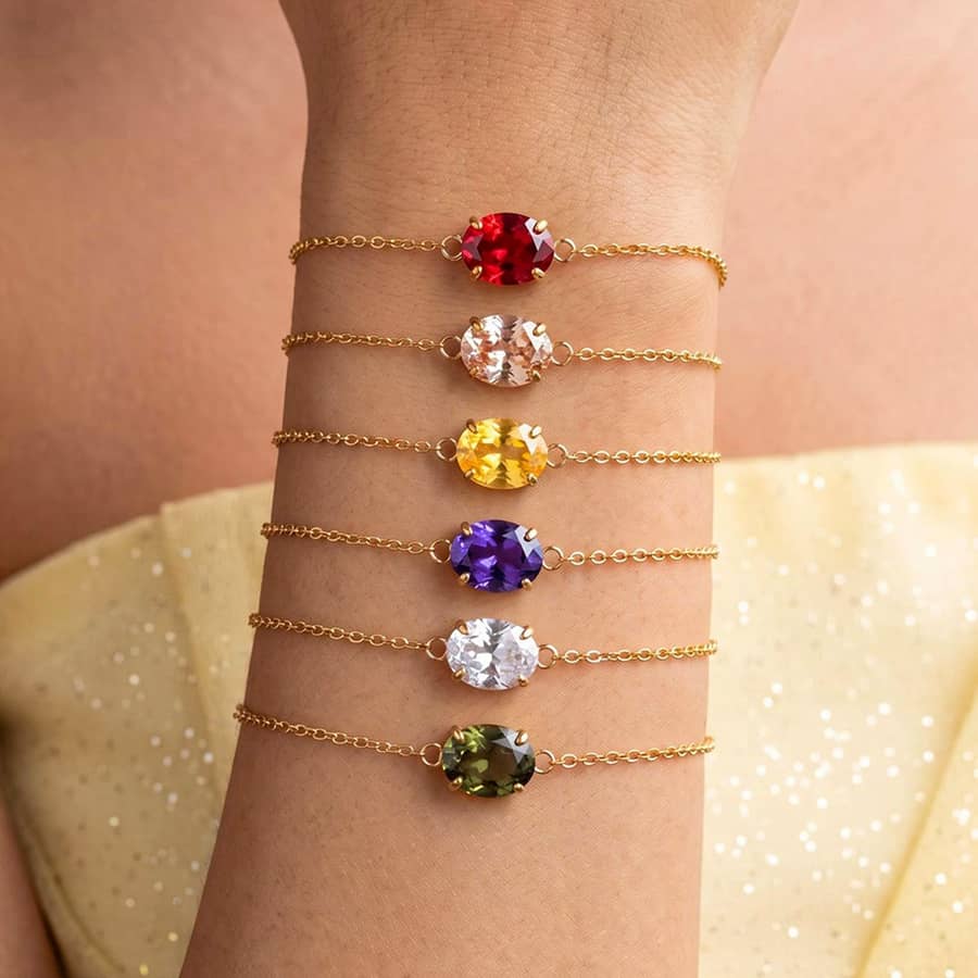 Oval Gemstone Birthstone Bracelet 18K Gold Colorful Zircon Waterproof 316 Stainless Steel - main