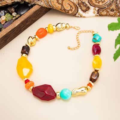 Handmade Multicolor Chunky Gemstone Beaded Necklace, Boho Resin Acrylic Stone Choker detail 4