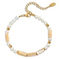 Natural Freshwater Pearl Bamboo Tube Bracelet Gold Beaded Stackable Rice Pearl Stretch 4