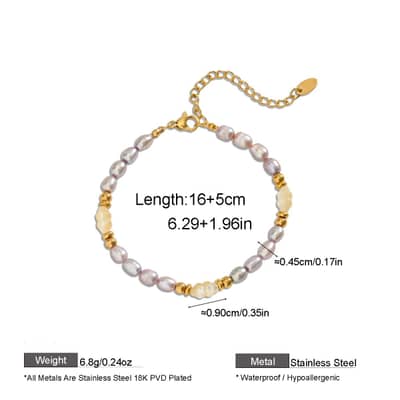 Natural Freshwater Pearl Bamboo Tube Bracelet Gold Beaded Stackable Rice Pearl Stretch detail 5