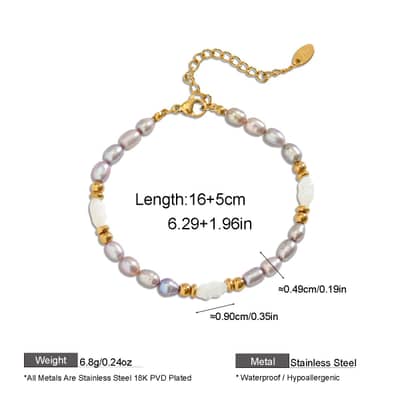Natural Freshwater Pearl Bamboo Tube Bracelet Gold Beaded Stackable Rice Pearl Stretch detail 6