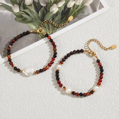 Natural Stone Bracelet Freshwater Pearl Natural Gemstone Bead Steel Baroque Pearl Vintage detail 3