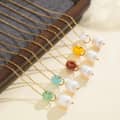 Natural Gemstone Abacus Bead Necklace With Real Pearl, 18K Waterproof 1