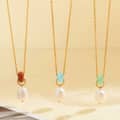 Natural Gemstone Abacus Bead Necklace With Real Pearl, 18K Waterproof 3