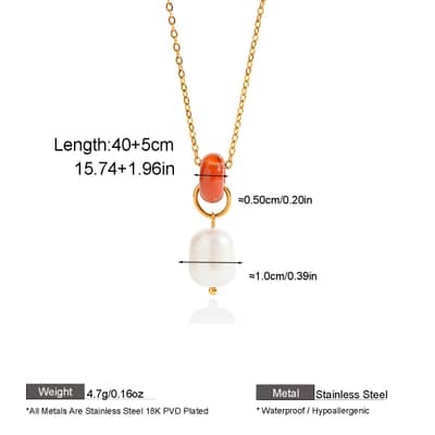 Natural Gemstone Abacus Bead Necklace With Real Pearl, 18K Waterproof detail 5