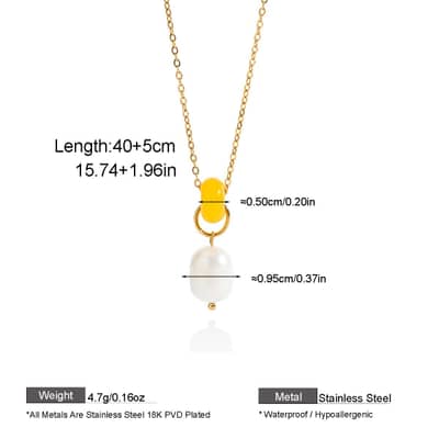 Natural Gemstone Abacus Bead Necklace With Real Pearl, 18K Waterproof detail 6