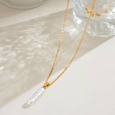 Baroque Pearl Necklace 18K Waterproof Stainless Steel, Pearl Flower Real Pearl Geometric Vintage Charm detail 2