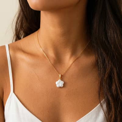 Baroque Pearl Necklace 18K Waterproof Stainless Steel, Pearl Flower Real Pearl Geometric Vintage Charm detail 3