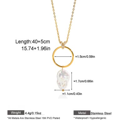 Baroque Pearl Necklace 18K Waterproof Stainless Steel, Pearl Flower Real Pearl Geometric Vintage Charm detail 5