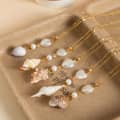Natural Shell Freshwater Pearl Necklace, Gold Plated Heart Pearl Cowrie Shell Pendant Boho 1