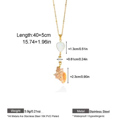 Natural Shell Freshwater Pearl Necklace, Gold Plated Heart Pearl Cowrie Shell Pendant Boho detail 5