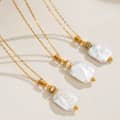 Natural Square Pearl Necklace, Baroque Pearl 18K Gold Plated Tarnish-Free Rectangle Pearl Pendant 1