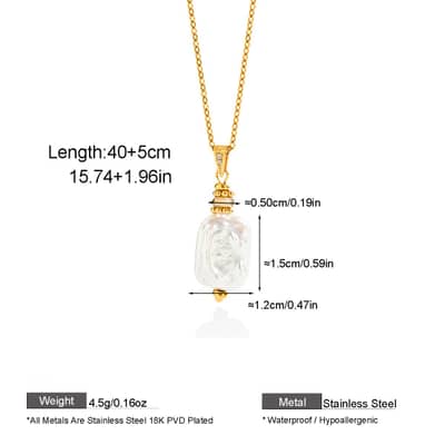 Natural Square Pearl Necklace, Baroque Pearl 18K Gold Plated Tarnish-Free Rectangle Pearl Pendant detail 6