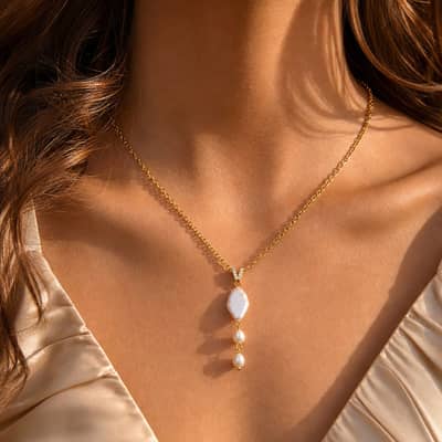 Natural Irregular Freshwater Pearl Necklace, 18K Gold Pearl Pendant Baroque detail 2