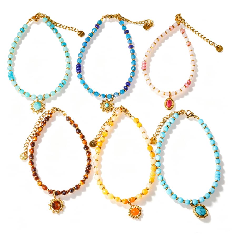 Natural Stone Beads Bracelet Waterproof Stainless Steel Turquoise Handmade Beaded Charm - main