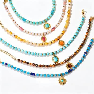 Natural Stone Beads Bracelet Waterproof Stainless Steel Turquoise Handmade Beaded Charm detail 5