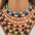Colorful Marbled Resin Beaded Necklace Set, Irregular Pebble Stone Shape With Gold Spacer Strands 1