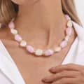 Colorful Marbled Resin Beaded Necklace Set, Irregular Pebble Stone Shape With Gold Spacer Strands 2