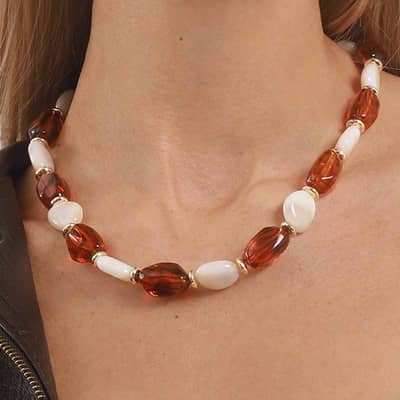 Colorful Marbled Resin Beaded Necklace Set, Irregular Pebble Stone Shape With Gold Spacer Strands detail 5
