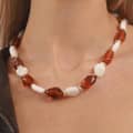 Colorful Marbled Resin Beaded Necklace Set, Irregular Pebble Stone Shape With Gold Spacer Strands 5