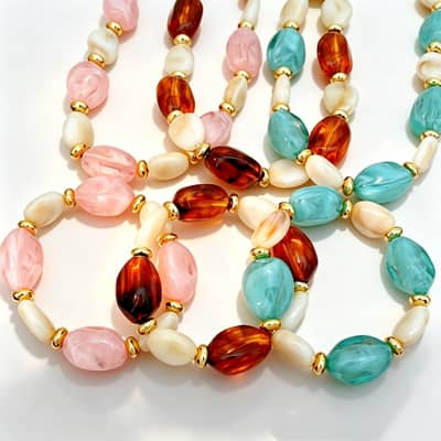 INS Style Acrylic Geometric Oval Beaded Necklace Bracelet Set Party Gift detail 1