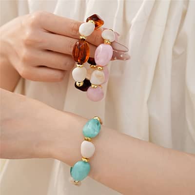 INS Style Acrylic Geometric Oval Beaded Necklace Bracelet Set Party Gift detail 3