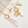 Freshwater Pearl Necklace With Paperclip Link Chain Toggle Clasp, Baroque Stick Pearl Natural Stone Pendant 1
