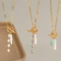 Freshwater Pearl Necklace With Paperclip Link Chain Toggle Clasp, Baroque Stick Pearl Natural Stone Pendant 2