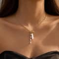 Freshwater Pearl Necklace With Paperclip Link Chain Toggle Clasp, Baroque Stick Pearl Natural Stone Pendant 3