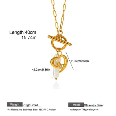 Freshwater Pearl Necklace With Paperclip Link Chain Toggle Clasp, Baroque Stick Pearl Natural Stone Pendant detail 4