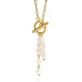 Freshwater Pearl Necklace With Paperclip Link Chain Toggle Clasp, Baroque Stick Pearl Natural Stone Pendant 5