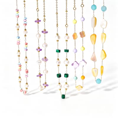 Natural Stone Freshwater Pearl Necklace, Layerable Waterproof Stainless Steel Handmade Bead detail 1