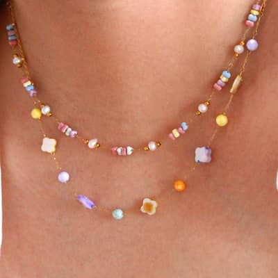 Natural Stone Freshwater Pearl Necklace, Layerable Waterproof Stainless Steel Handmade Bead detail 3