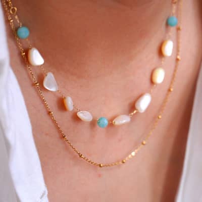 Natural Stone Freshwater Pearl Necklace, Layerable Waterproof Stainless Steel Handmade Bead detail 5