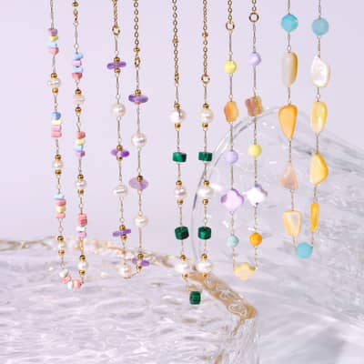 Natural Stone Freshwater Pearl Necklace, Layerable Waterproof Stainless Steel Handmade Bead detail 6