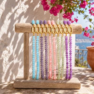Natural Gemstone Beaded Necklace 18K Spring Clasp, Handmade Bohemian Style detail 1