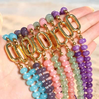 Natural Gemstone Beaded Necklace 18K Spring Clasp, Handmade Bohemian Style detail 2