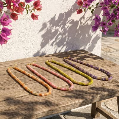Handmade 2x6mm Natural Stone Beaded Necklace 18K Gold, Gemstone Choker Summer Boho detail 3