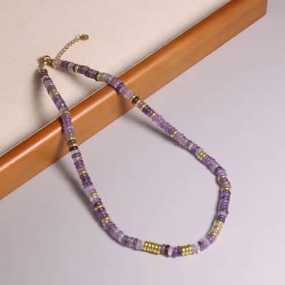 Handmade 2x6mm Natural Stone Beaded Necklace 18K Gold, Gemstone Choker Summer Boho detail 6