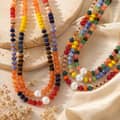 Natural Gemstone Necklace 18K Stainless Steel Waterproof, Large Pearl Gemstone Bead Bohemian 1